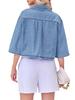 Womens Cropped Denim Shirt Jacket Half Sleeve Button Down Jean Jacket