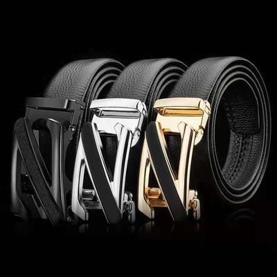 Z-Shaped Alloy Automatic Buckle Belt, Leather Elegant Light Luxury Belt, Business Casual Belt