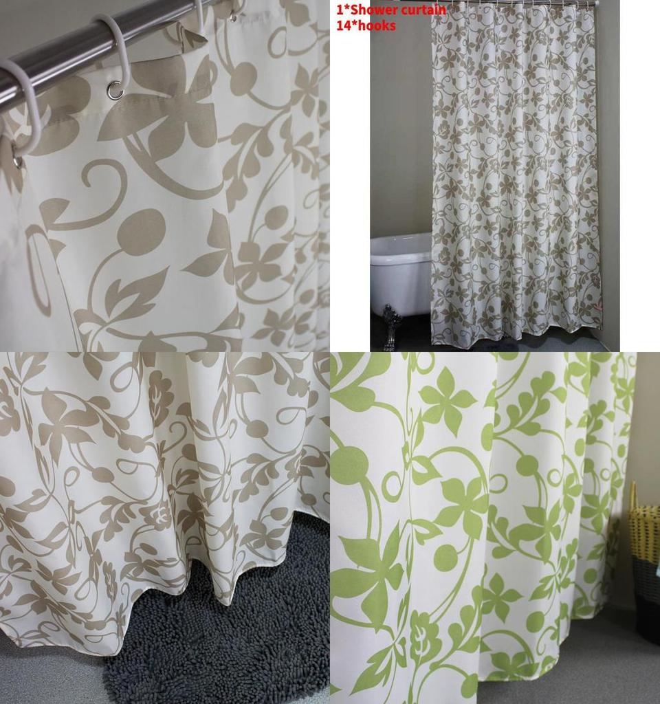 Modern Polyester Waterresistant Floral Botanical Shower Curtain For Home Bathroom Decor