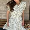 Blumen-Kurzarmkleid Europäischer und Amerikanischer Sommer Neues Temperament Figurbetont Süßes Puppenkragen Einreiher Rock