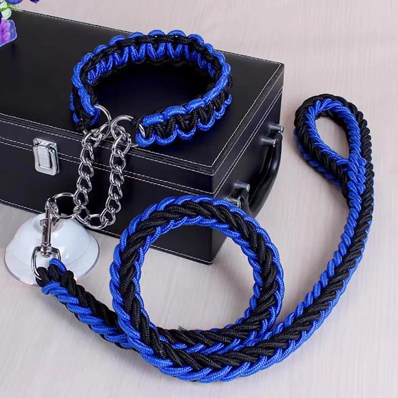 130cm Super Strong Coarse Nylon Dog Leash Army Green Canvas Double Row Adjustable Dogs Collars For Medium Large Dogs Leashes Set