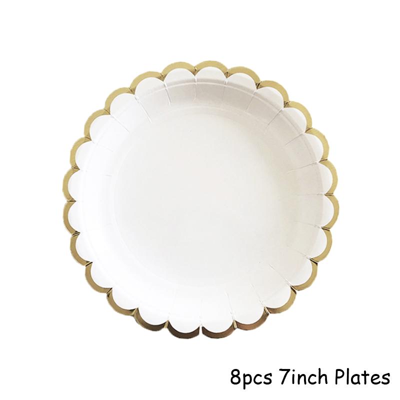 Golden White Disposable Tableware Paper Plates Cups Birthday Baby Shower Decoration Adults Wedding Balloon Set Party Supplies