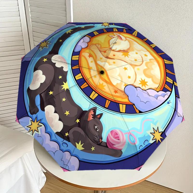 

1pc Celestial Cats: Moonlit Dreams Umbrella with Plastic Handle,Suitable for All Seasons Home Travel Outdoor UmbrellaDD032
