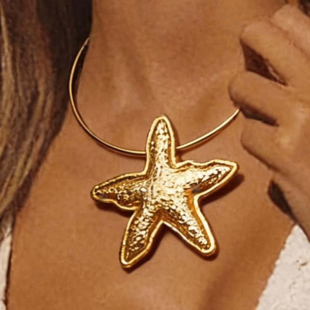 Silber Geometrischer Runder Kragen Anhänger Gold Schmuck Mode Seestern Anhänger Metall Choker Damen