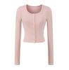 Crew Neck Long-sleeved Cardigan T-shirt Women's Autumn New American Spice Girl Style Slim-fit Solid Color Single-breasted Bottoming Shirt