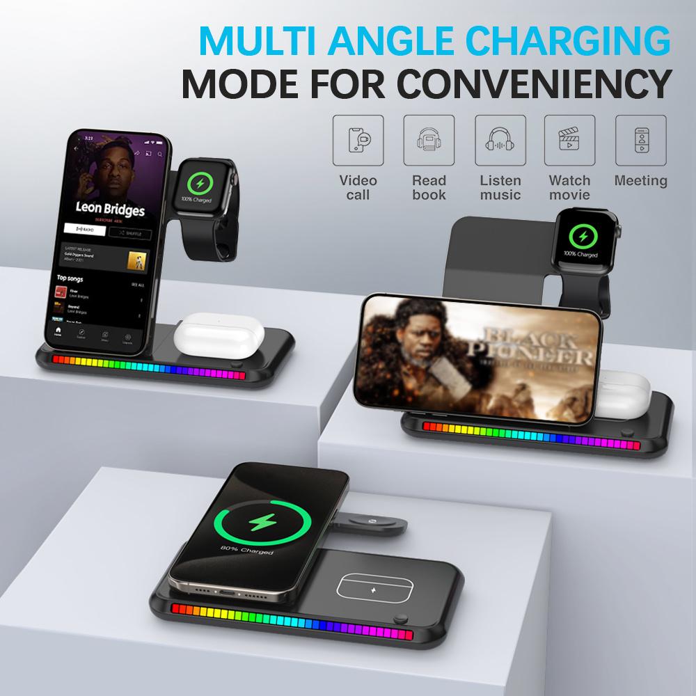 100W LED Schnell-WLAN-Ladeständer 3 in 1 Faltbare Ladestation Für iPhone 15 14 13 16 Watch 9 8 7 6 5 Airpods Pro