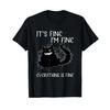 Its Fine Im Everything Is Black Cat T Shirt Vintage Versatile Streetwear Casual Graphic Breathable Slightly