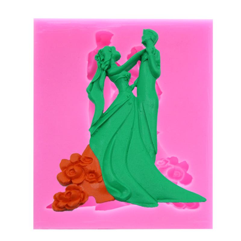 Fondant Bride Groom Dance Silicone Molds Cake Decorating Tool Sugarcraft Chocolate Wedding Design Gumpaste Mold Resin Molds pink