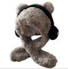 Women's Bear Earphones Hat: Warm Hooded Scarf with Plush Ear and Neck Protection for Autumn/Winter