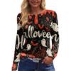 Mote Casual Langermet Trykk Rund Hals Pullover Topp Bluse for Kvinner