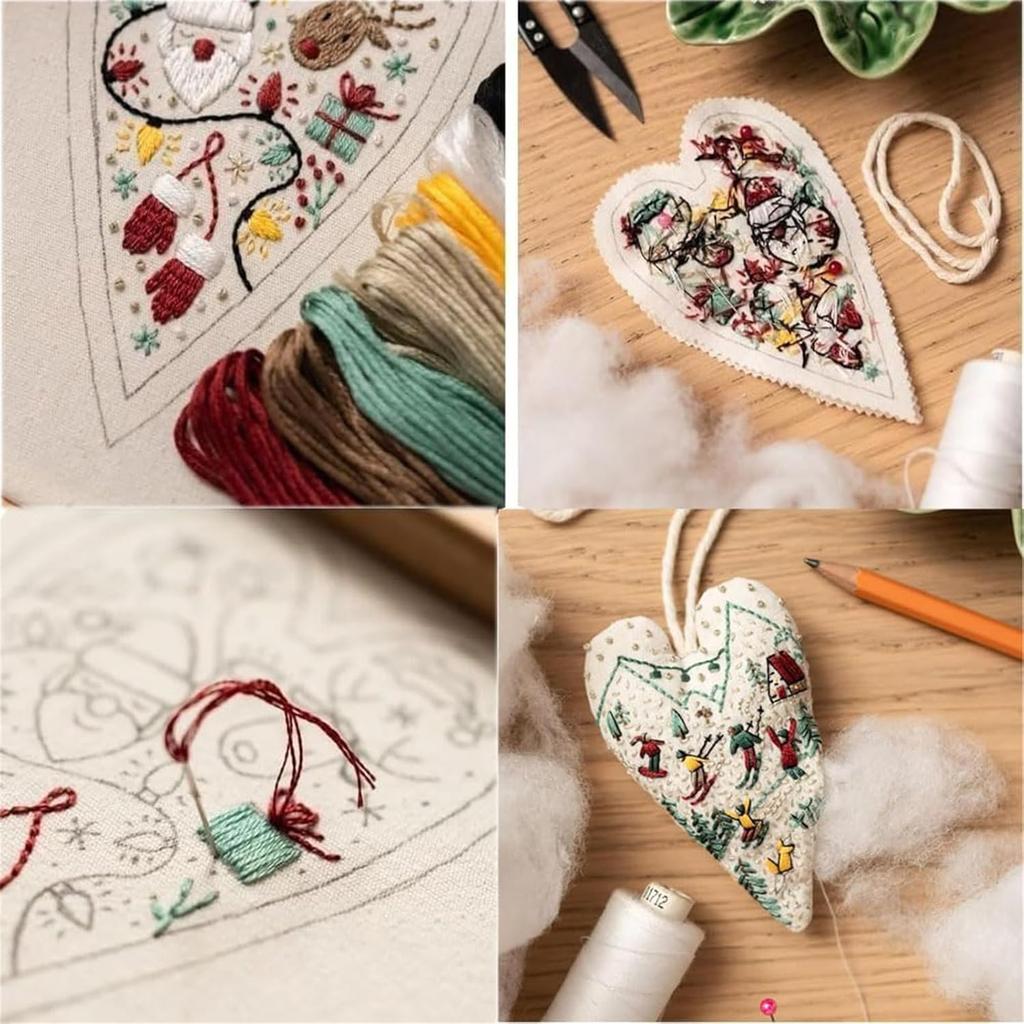 8Pcs DIY Heart Embroidery Christmas Cross Stitch Kit with Needles Heart Xmas Embroidery Kit Heart Cross Stitch Kit(Material Pack