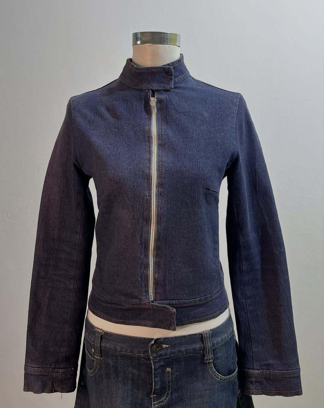 

European & American Fashion Zipper Cardigan: Stand Collar Denim Jacket with Long Sleeves for Women Extra Large