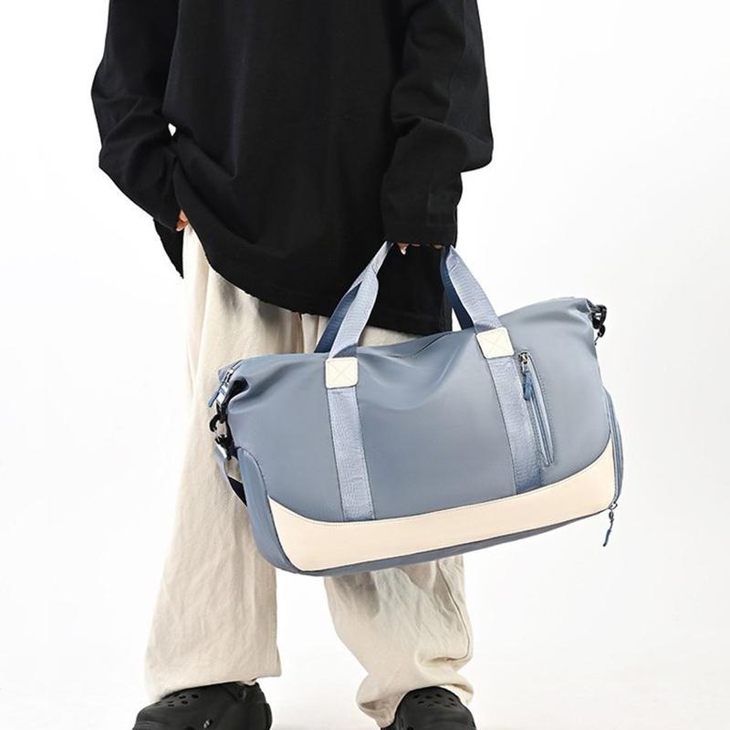 Color Block Waterproof Duffle Bag, With Independent Shoe Compartment Portable Gym Bag For Sports Fitness Short Travel Weekend Trip