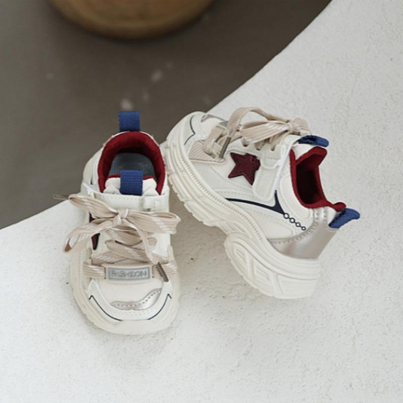 Boys' Handsome Dad Shoes Cute Star Sneakers Girls' Leather Casual Shoes