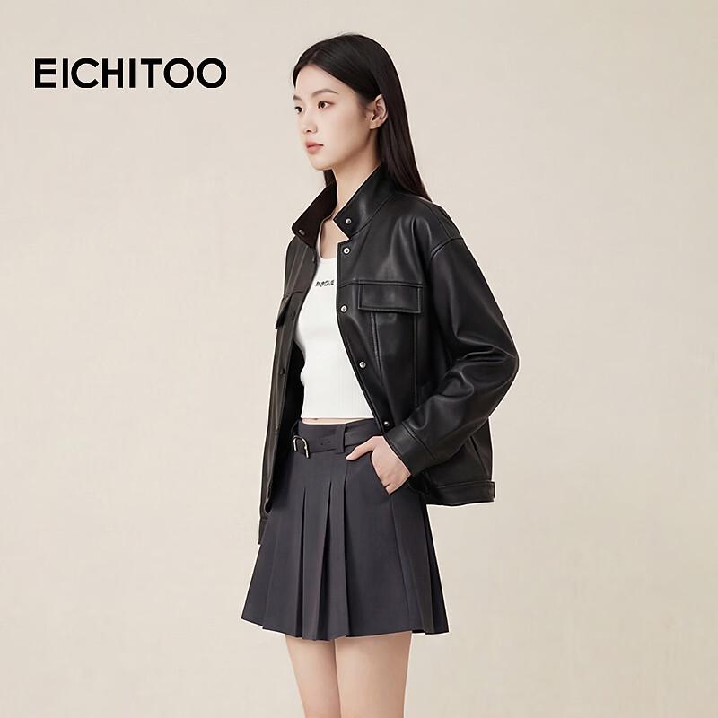 EICHITOO Women's PU Leather Moto Jacket