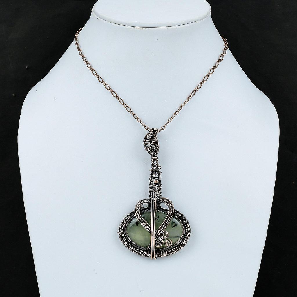 Moss Prehnite Pendant Copper Wire Wrapped Gemstone Pendant Moss Prehnite Copper Jewelry Gift For Mom Guitar Pendant Handmade Amazing Pendant