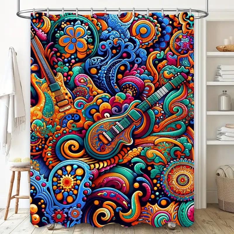 Colorful Mandala Bath Shower Curtain Wall Hanging for Bathroom Decor, Yoga Studio or Spa Room Polyester Fabric with Hook Rings