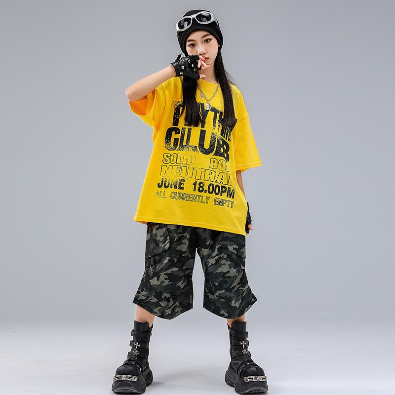 Trendiges Streetdance-Performance-Kostüm für Kinder - Gelbes Hip-Hop-Jazz-Outfit für Jungen und Mädchen