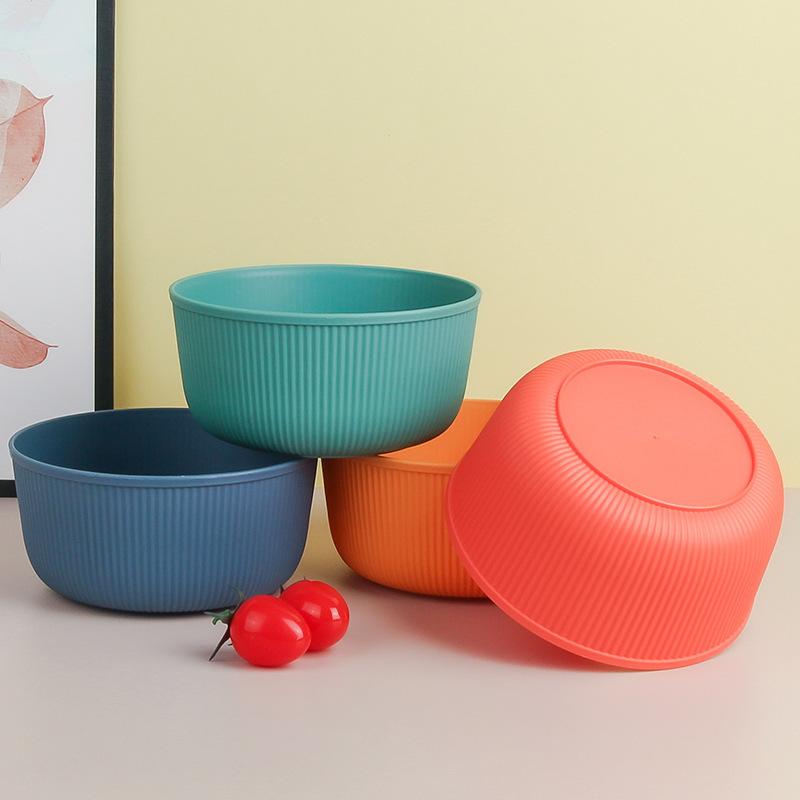 Horizontal Pattern Bowl, Large Capacity, Creative Round Bowl, Household Rice Bowl, Soup Bowl, Plastic Large Bowl