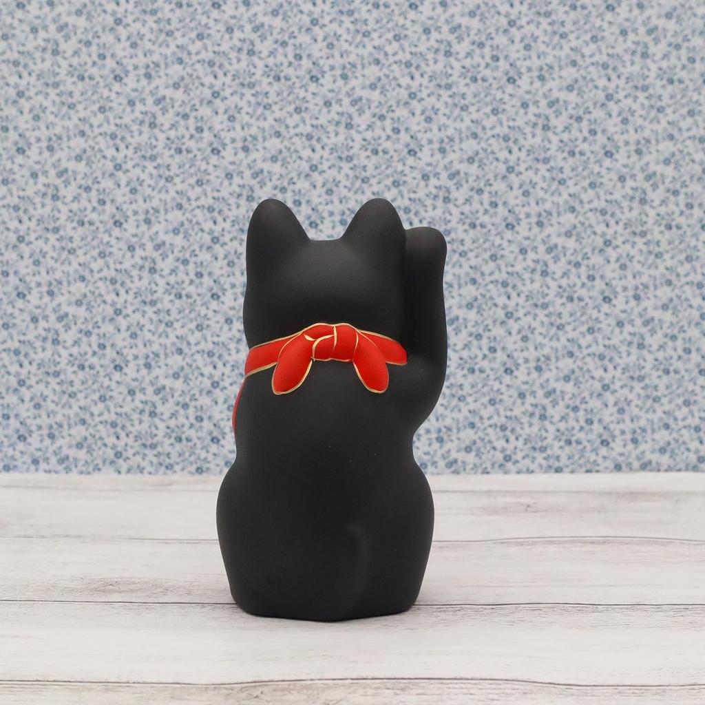 Yakushi Kiln Lucky Cat Lucky Cat Good Luck (Black/Small) (with Sticker)