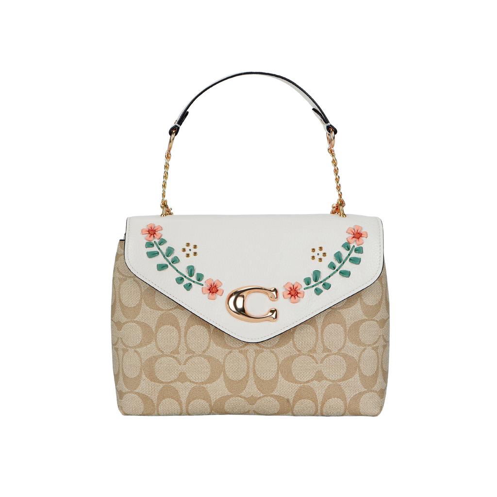 New COACH Tammie Canvas With Leather And Precise Pebbled Leather Shoulder Bag Crossbody Bag Large Size Women's Khaki White CA016-IMOTV