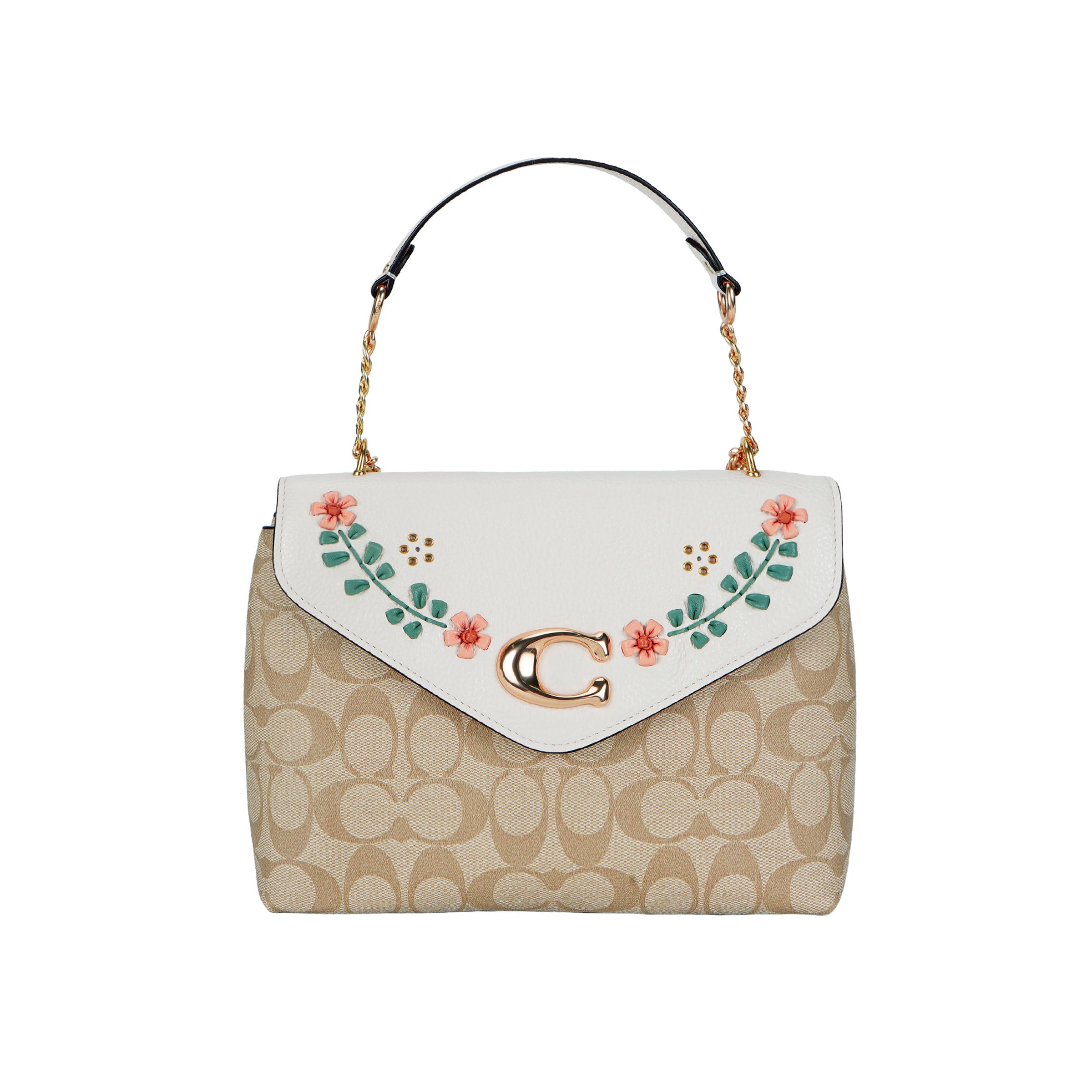 

Новая парусиновая сумка COACH Tammie с кожаной отделкой и точной зернистой кожей, сумка через плечо, сумка кроссбоди, большой размер, женская, хаки/белая CA016-IMOTV 26.2*9.7*17.3CM