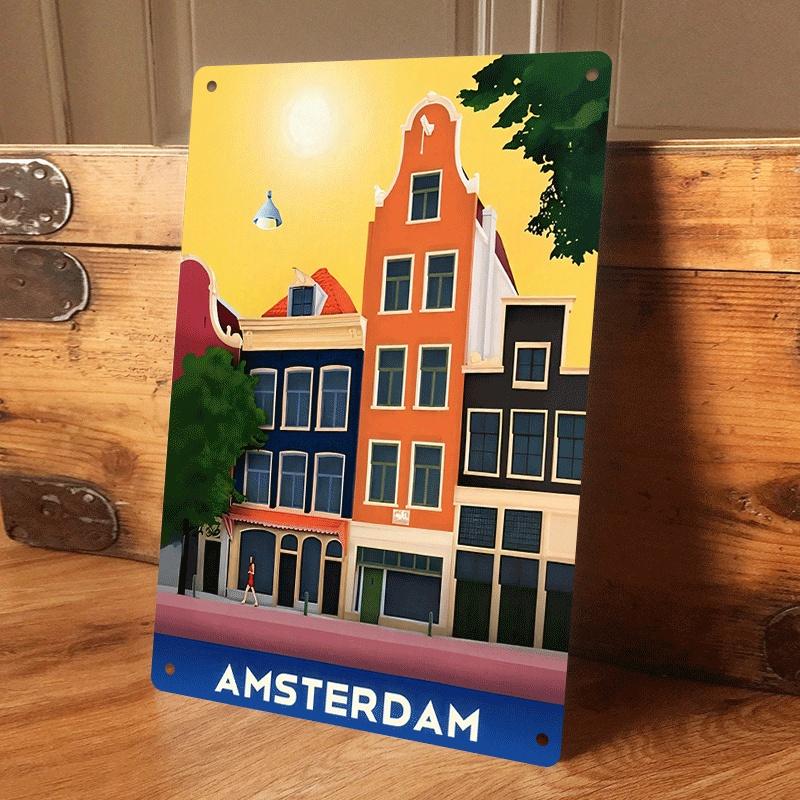 

1 piece of Amsterdam-style tinplate painting, European retro architectural decorative painting, living room/entrance wall hangin (as the picture,20x30cm)