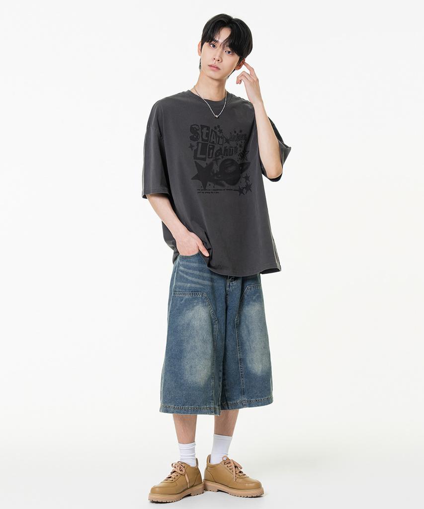 MOZMOZ Starlight Pigment Oversized Short Sleeve T-Shirt Charcoal