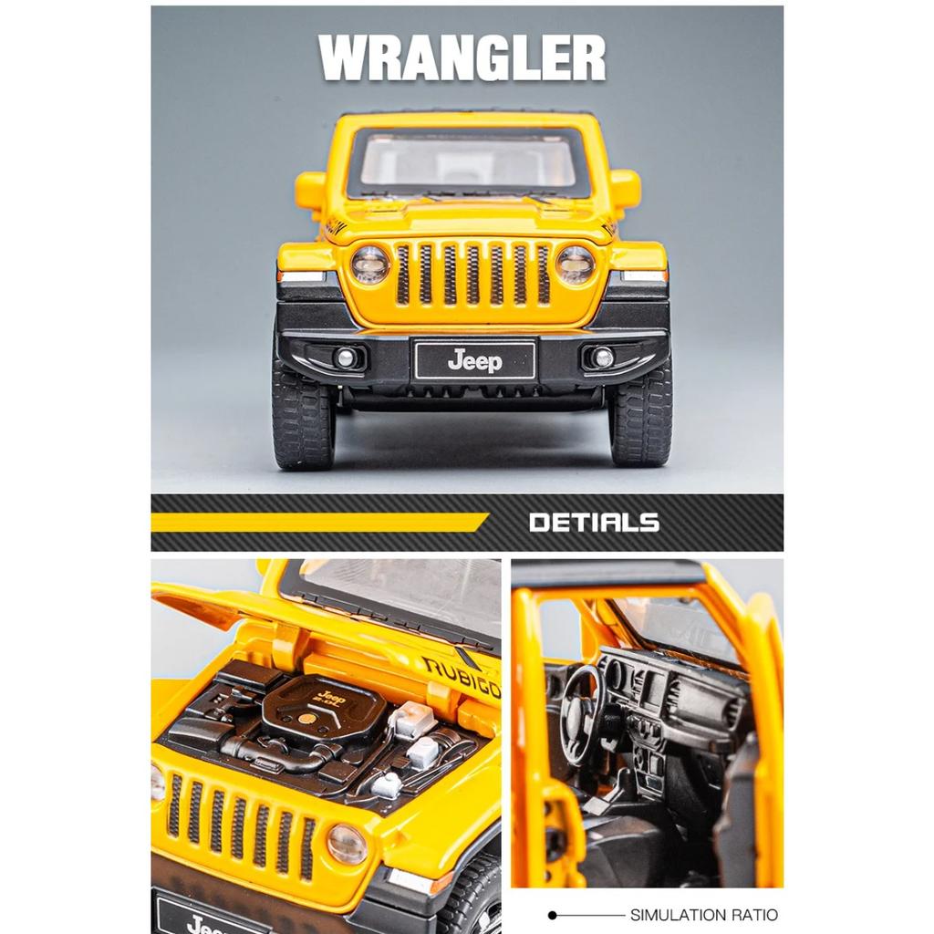 1/32 Jeeps Wrangler Rubicon Vehicle Model Car Toy High Simulation Sound and Light Off-road Alloy Collection Toy Car for Children