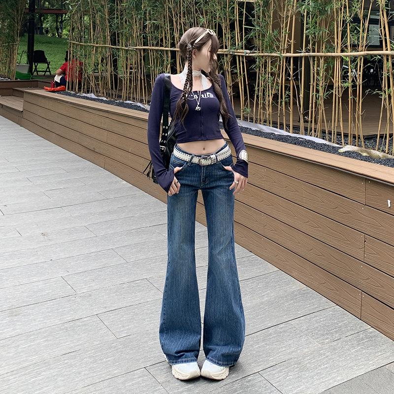 

Women s Retro Blue Low-Waist Flare Jeans - Spring 2026 Collection: Stretchy, Slimming & Lengthening with Bamboo Joint Detail Extra Large