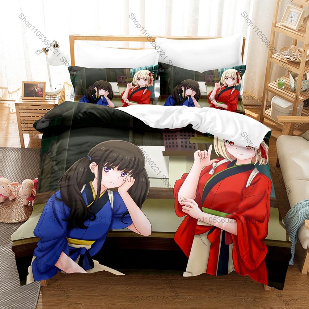 Kawaii Chisato Takina Graphic Lycoris Recoil Slice of Life Action Anime Bedding Duvet Cover + 2 Pillowcases Teen Otaku Bedroom