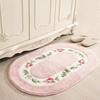 Fluffy Oval Floor Rug Nonslip Bath Mat Household Rose Pattern Door Mat  Home Decoration
