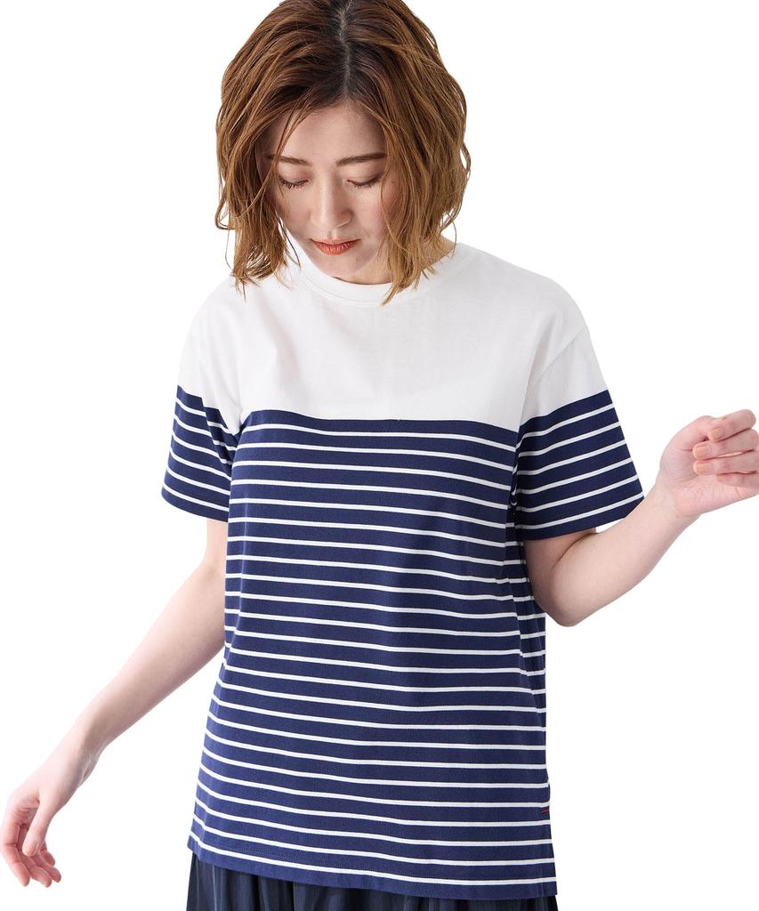 Petit Honfleur Paneled Striped Navy Women's T-Shirt, 521105,