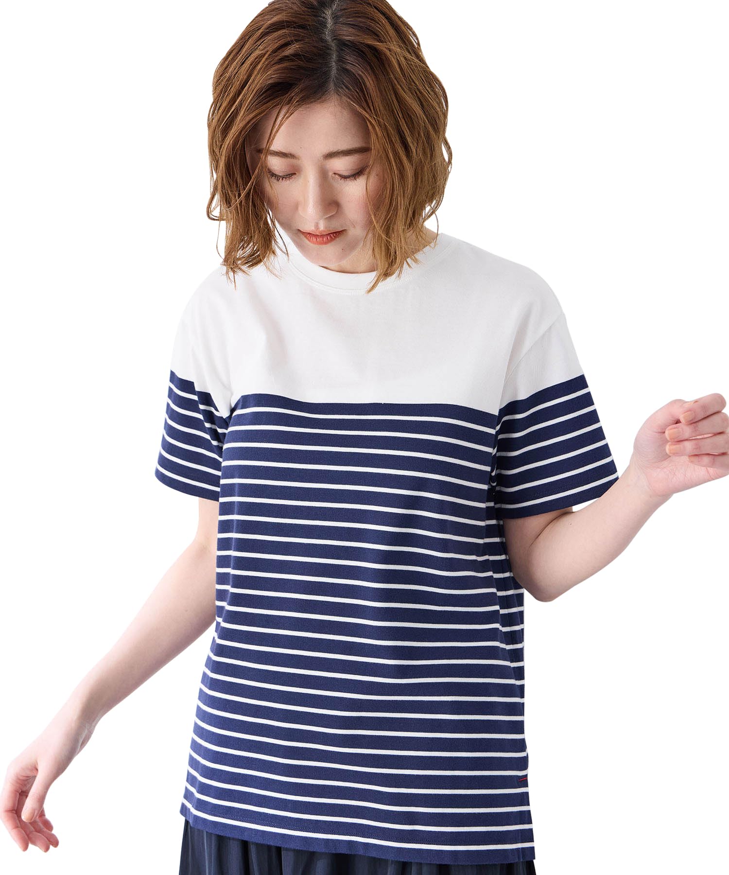 

Petit Honfleur Paneled Striped Navy Women s T-Shirt, 521105,