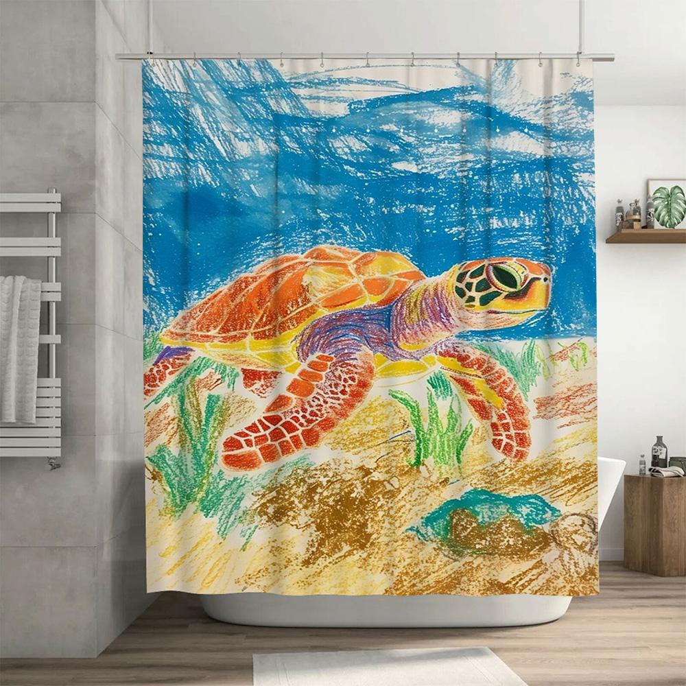 Colorful Sea Turtle Shower Curtain Ocean Life Print Home Decor Bath Hanging Decoration For Bathroom Accessories In Modern Wall A