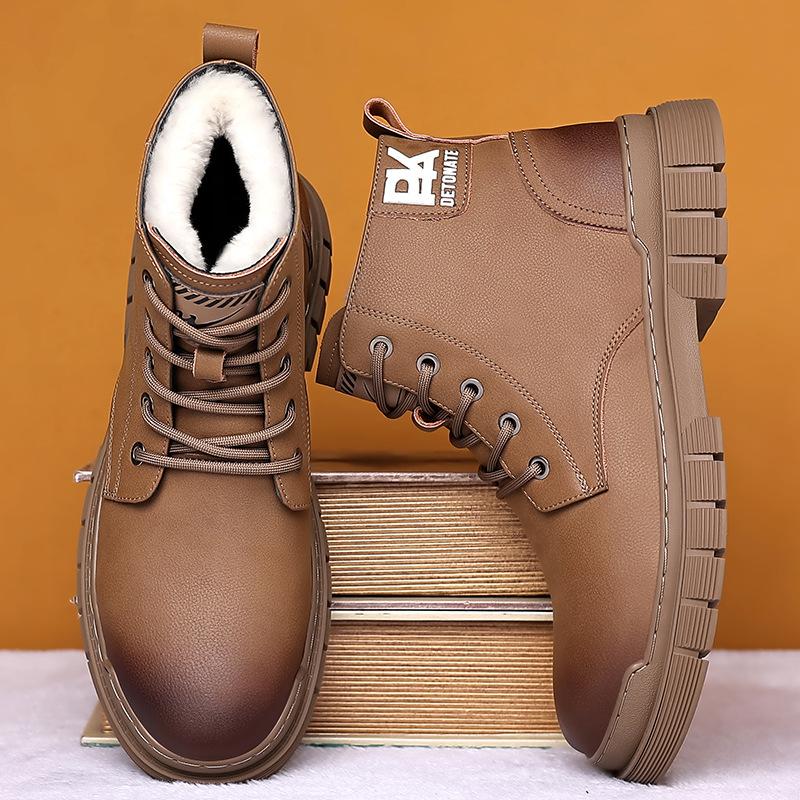 Fashion British Men's Ankle Boots Autumn Winter Soft Sole Velvet Warm Work Shoes for Men Designer Non-slip Leather Boots Male