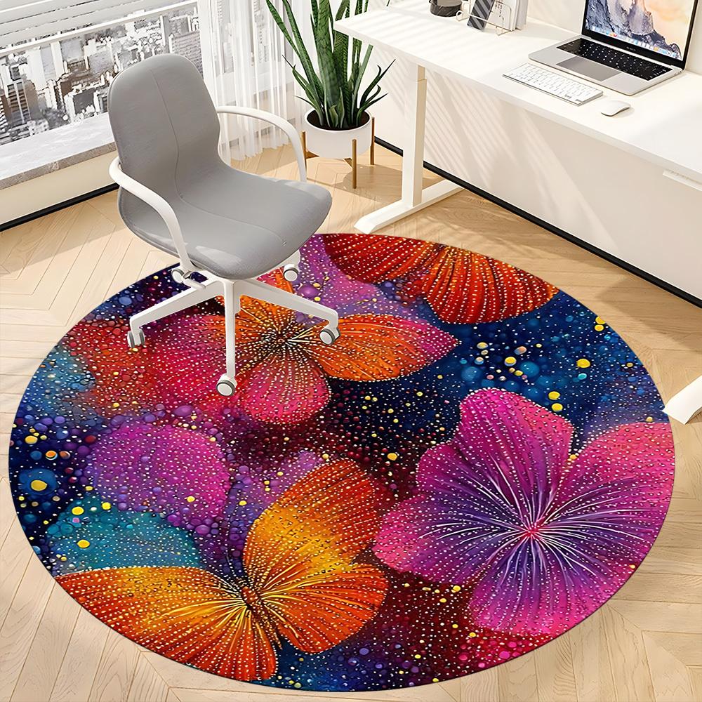 1pc Butterfly Fantasy Office Round Area Rug, Indoor Mat Suitable ForOffice, Under Office Chairs Bedroom Living Room Home Decor, Room Deco D072
