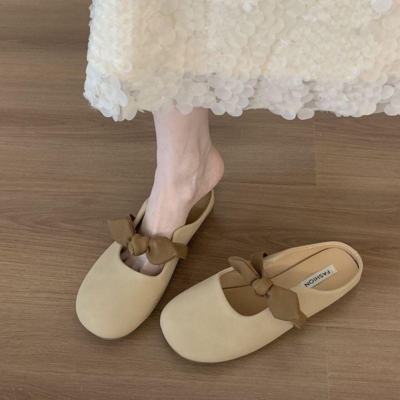 Flat-bottomed bag head half slippers women's shoes wear new spring and summer pregnant women lazy half tray gentle evening cool slippers