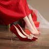 Fashion Fashion New Flocked High Heels Pointed Toe High Heels Women's Red Bridal Shoes