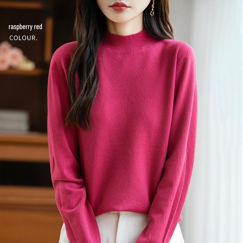Elegant Autumn Velvet Knit Half-High Neck Sweater for Women - Long Sleeve, Loose Fit Pullover