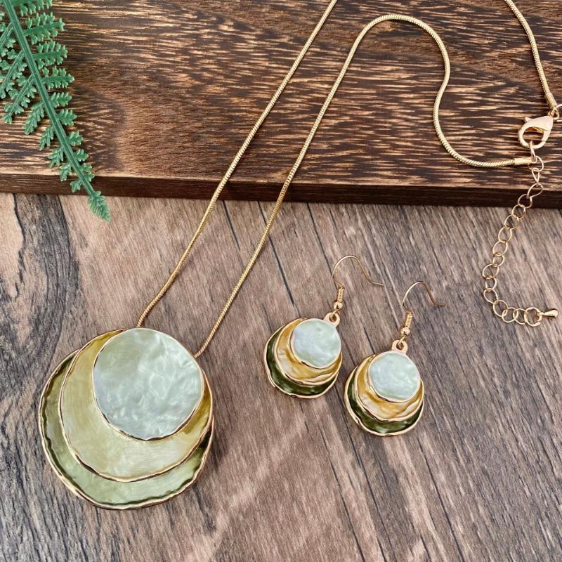 New Vintage Irregular Earring Necklace Circular Pendants Layered Aesthetic Decoration Choker Trend Elegant Jewelry Set for Women