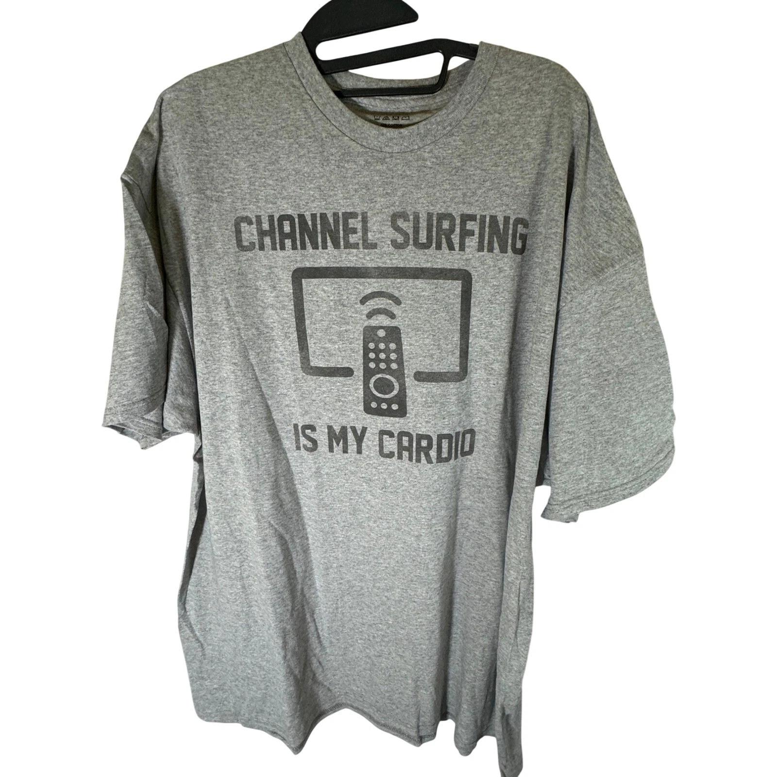 

Mens Channel Surfing Is My Cardio Graphic T-Shirt Gray Humor Tee 2XL NEW XL