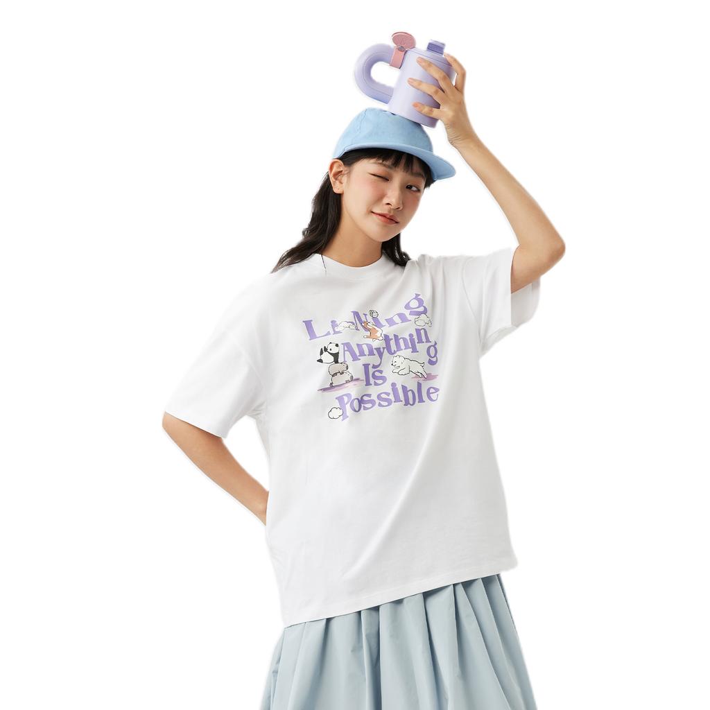 Li Ning Sportlicher Lifestyle Serie High Street American Vintage Buchstaben Rundhals Bequem Atmungsaktiv Vielseitig Kurzarm T-Shirt AHSV258-1