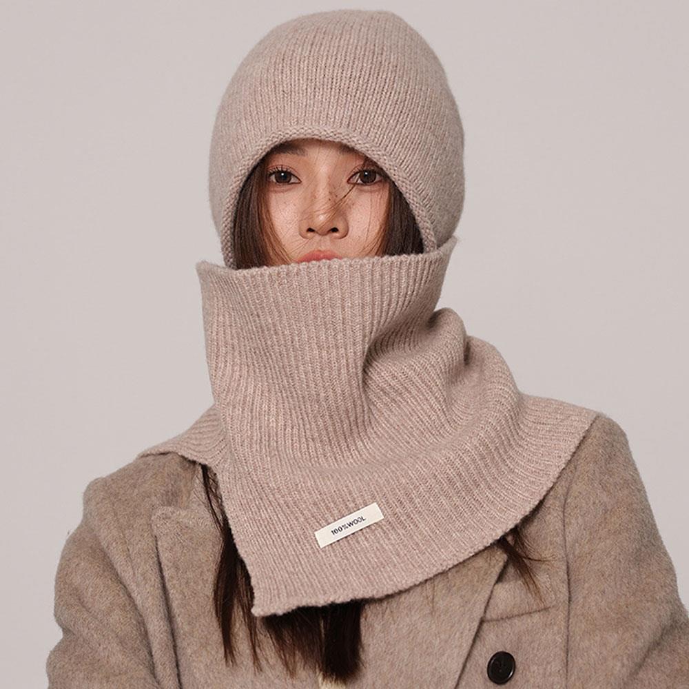 Autumn And Winter 2PCS Pure 100% Wool Hat And Scarf High-End Korean Style Knitted Beanie Hat And Neck Warmer Scarf Set For Women