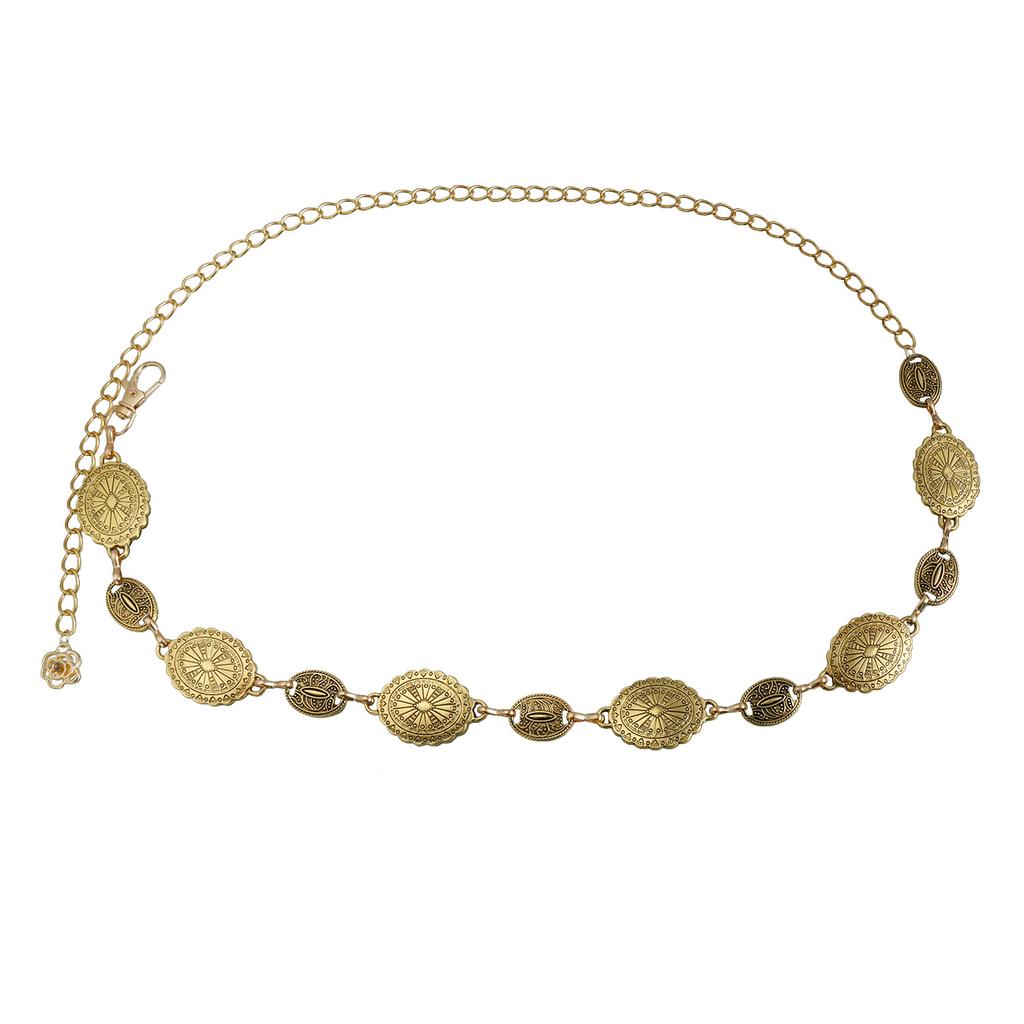 Retro Style Ancient Gold Mysterious Totem Waist Chain Ethnic Style Advanced Sense Body Chain Waist Jewelry
