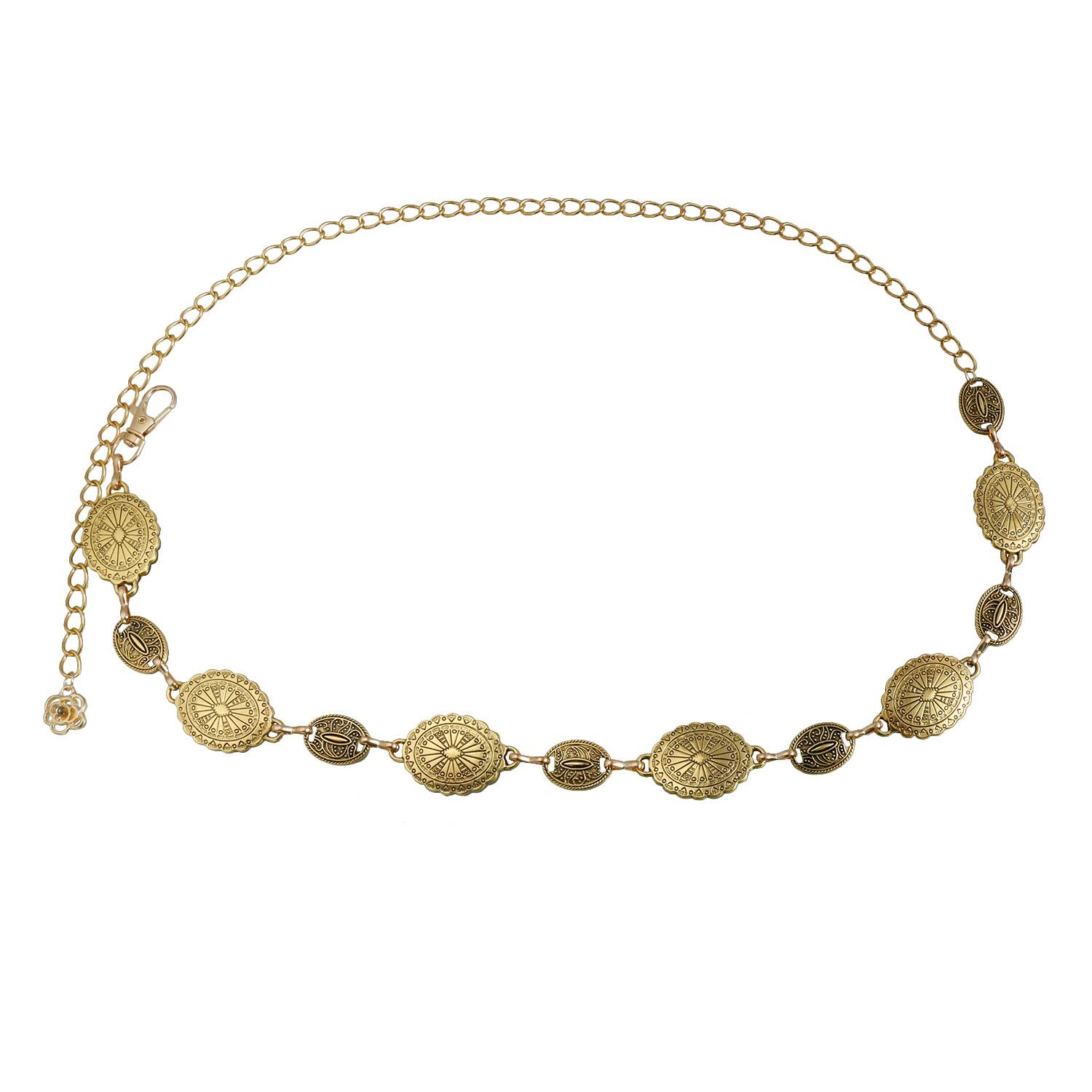 Retro style ancient gold mysterious totem waist chain ethnic style advanced sense body chain waist jewelry