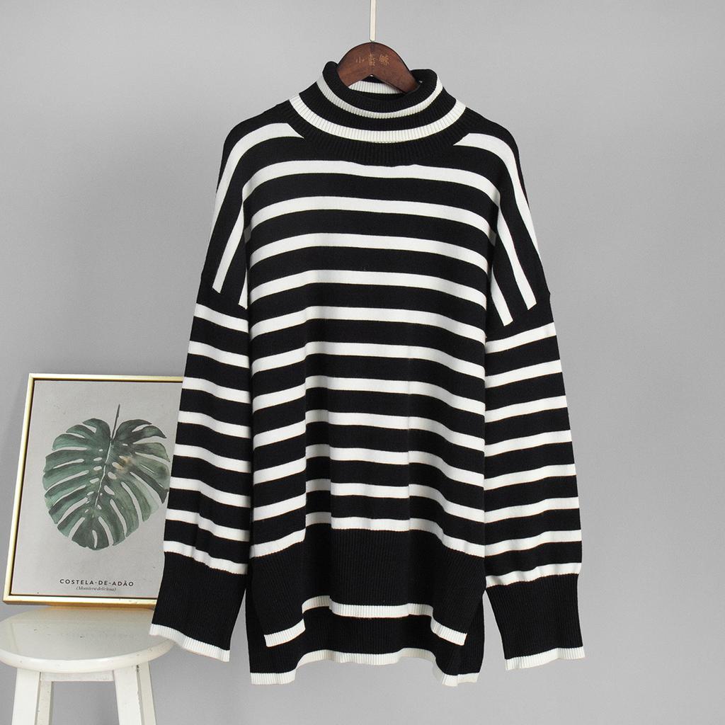High Neck Striped Jumper for Women Autumn Winter High Neck Pullover Knitwear Versatile Loose Fit Jumper Luxurious Relaxed-fit Slimming Versatile Top