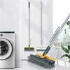 Rotatable Cleaning Floor Scrub Brush with Long Handle Grout Brush Scrape V-Shape Stiff Bristle Cleaning Brush with Squeegee