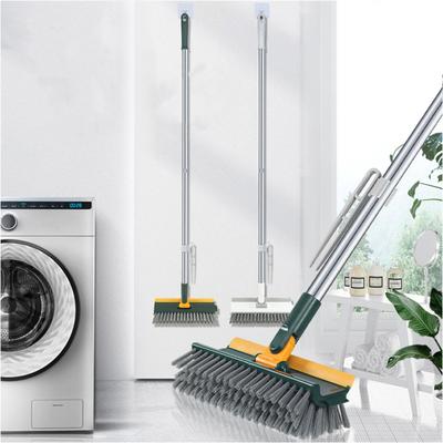 Rotatable Cleaning Floor Scrub Brush with Long Handle Grout Brush Scrape V-Shape Stiff Bristle Cleaning Brush with Squeegee