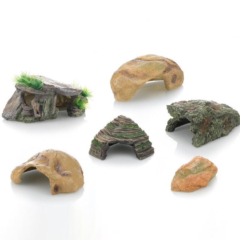 Reptilien Versteckhöhle und Schildkrötenplattform Harz Ornament - Künstliche Felslandschaft Dekoration für Aquarien.
